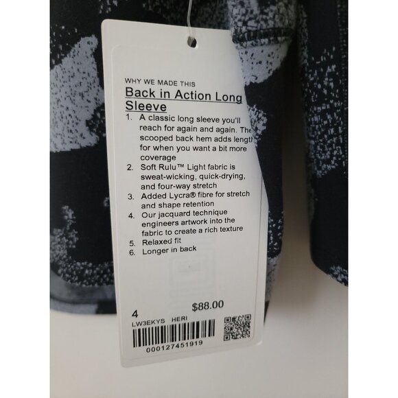 RARE Lululemon BACK IN ACTION Long Sleeve Black/Gray RULU Athletic Camo Top Sz 4 - Picture 8 of 9